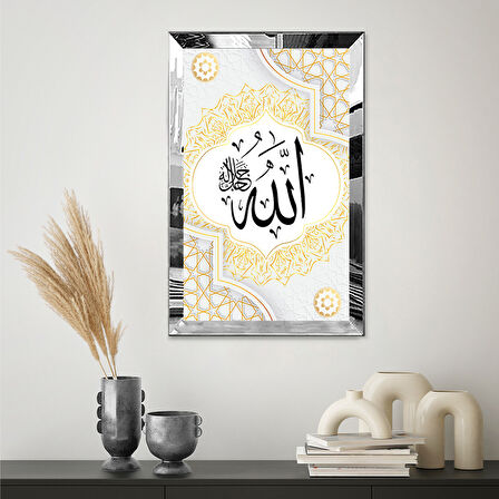 GÜMÜŞ  AYNALI PLEKSİ ÇERÇEVELİ ALLAH LAFZI DİNİ İSLAMİ TABLO