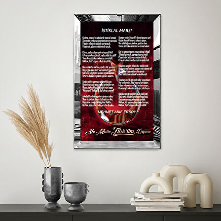 GÜMÜŞ  AYNALI PLEKSİ ÇERÇEVELİ İSTTİKLAL MARŞI TABLO