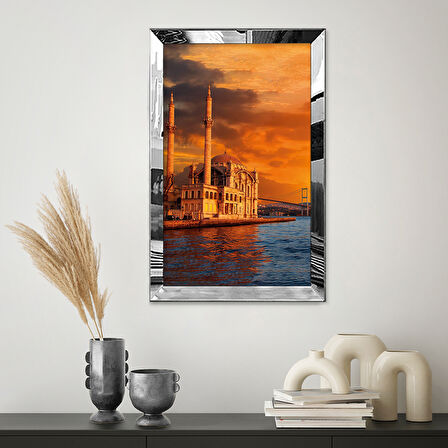 GÜMÜŞ  AYNALI PLEKSİ ÇERÇEVELİ ORTAKÖY CAMİİ TABLO