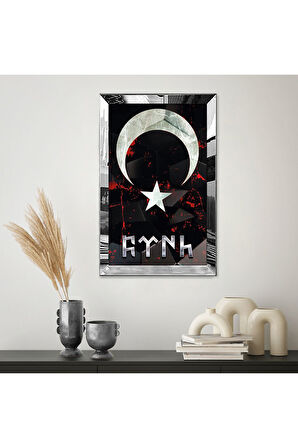 Gümüş Aynalı Pleksi Çerçeveli Siyah Arka Planlı Türk Yazısı Mdf Tablo