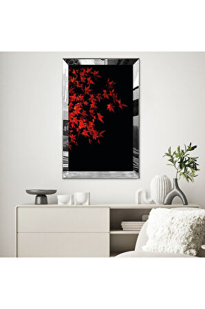GOLD AYNALI PLEKSİ ÇERÇEVELİ KIRMIZI SONBAHAR  MODERN  SOYUT TABLO