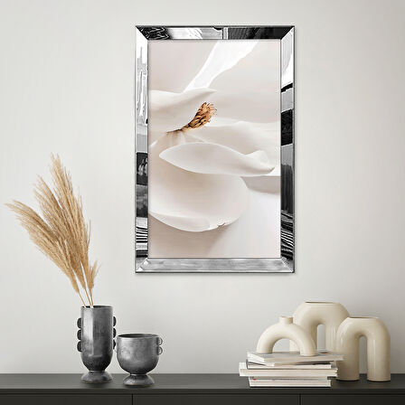 GÜMÜŞ AYNALI PLEKSİ ÇERÇEVELİ MODERN GRİ BEYAZ SARI ÇİÇEK DESENLİ ÇİZİM TABLO