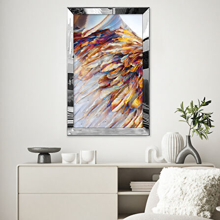 GÜMÜŞ AYNALI PLEKSİ ÇERÇEVELİ MODERN GRİ BEYAZ PEMBE RENKLİ ÇİÇEK DESENLİ ÇİZİM TABLO