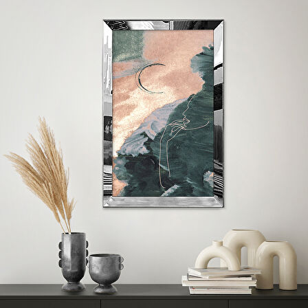 GÜMÜŞ AYNALI PLEKSİ ÇERÇEVELİ MODERN ÇİÇEKLİ MAVİ SURETLİ SOYUT ÇİZİM TABLO