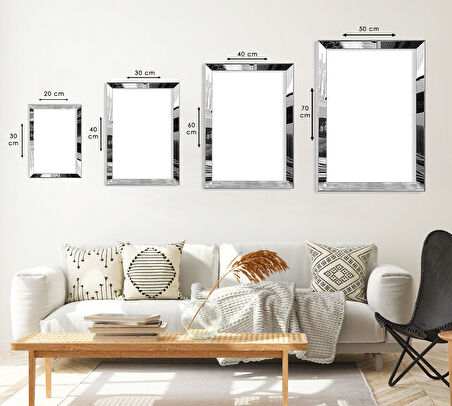 GÜMÜŞ AYNALI PLEKSİ ÇERÇEVELİ MODERN ÇİÇEKLİ MAVİ SURETLİ SOYUT ÇİZİM TABLO