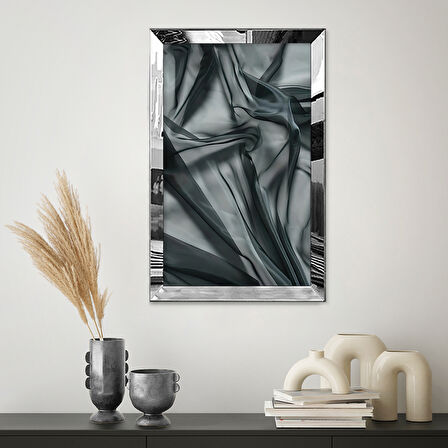 GÜMÜŞ AYNALI PLEKSİ ÇERÇEVELİ ESTETİK TARZDA SİYAH TÜL TABLOSU