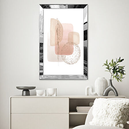 GÜMÜŞ AYNALI PLEKSİ ÇERÇEVELİ MİNİMALİST SOYUT ŞEKİLLER TABLOSU