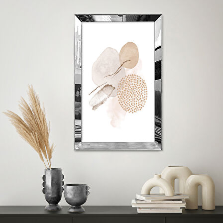 GÜMÜŞ AYNALI PLEKSİ ÇERÇEVELİ SULUBOYA TARZINDA MİNİMAL ŞEKİLLER TABLOSU