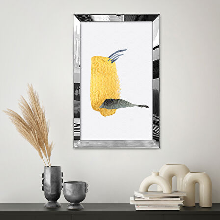 GÜMÜŞ AYNALI PLEKSİ ÇERÇEVELİ ALTIN VE SİYAH MİNİMAL SOYUT ŞEKİLLER TABLOSU