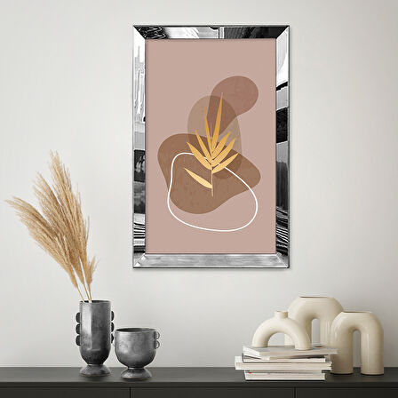 GÜMÜŞ AYNALI PLEKSİ ÇERÇEVELİ DEKORATİF MİNİMAL PASTEL TONLU SOYUT TASARIM TABLOSU