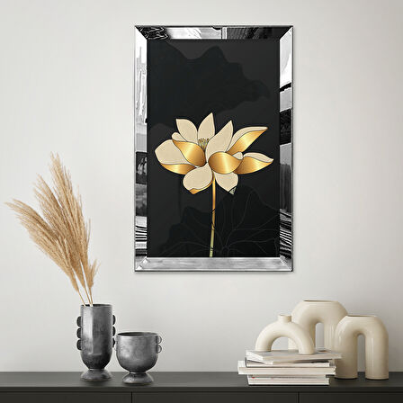 GÜMÜŞ AYNALI PLEKSİ ÇERÇEVELİ MODERN MİNİMAL ALTIN RENKLİ ÇİÇEK TABLOSU