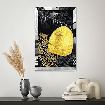 GÜMÜŞ AYNALI PLEKSİ ÇERÇEVELİ BOTANİK TEMALI ALTIN RENKLİ MODERN TASARIM TABLOSU