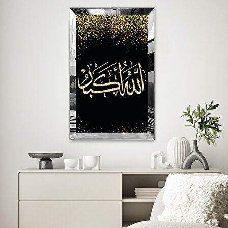 GÜMÜŞ AYNALI PLEKSİ ÇERÇEVELİ ALTIN RENKLİ ALLAHU EKBER KALİGRAFİK YAZI TABLOSU