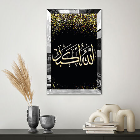 GÜMÜŞ AYNALI PLEKSİ ÇERÇEVELİ ALTIN RENKLİ ALLAHU EKBER KALİGRAFİK YAZI TABLOSU