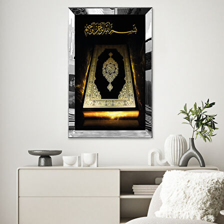 GÜMÜŞ AYNALI PLEKSİ ÇERÇEVELİ KURANI KERİM GÖRSEL TABLOSU