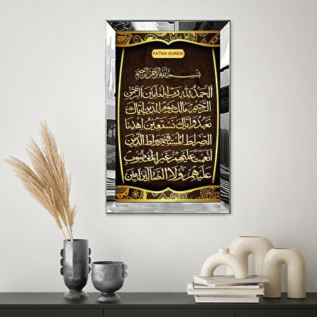GÜMÜŞ AYNALI PLEKSİ ÇERÇEVELİ ARAPÇA FATİHA SURESİ TABLOSU