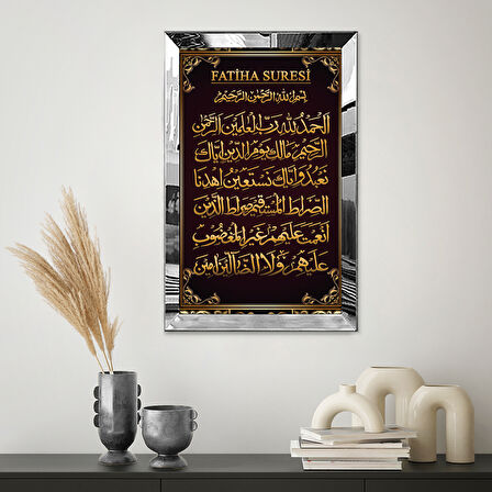 GÜMÜŞ AYNALI PLEKSİ ÇERÇEVELİ ARAPÇA FATİHA SURESİ TABLOSU