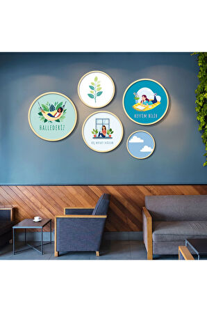 Yuvarlah Ahşap Renkli Minimalist Motto Sözler Tablo Seti