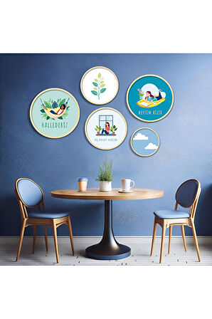 Yuvarlah Ahşap Renkli Minimalist Motto Sözler Tablo Seti