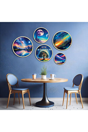 Yuvarlah Ahşap Uzay Temalı Pozitif Söz Tablo Seti