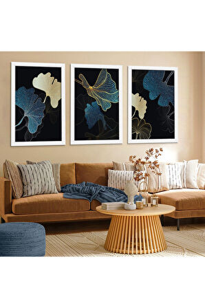 Siyah Ahşap Çerçeveli Kolaj Çizim Çiçek Tablo