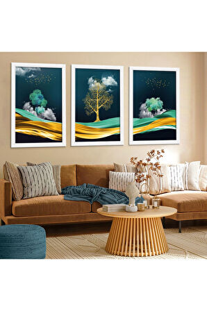 Siyah Ahşap Çerçeveli Kolaj Çizim Ağaç Tablo