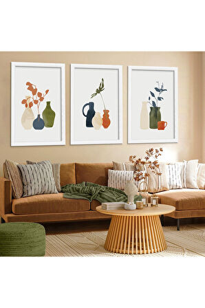 Siyah Ahşap Çerçeveli Kolaj Çizim Çiçek Tablo