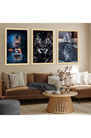 Beyaz Ahşap Çerçeveli Hayvanlar Alemi Tablo