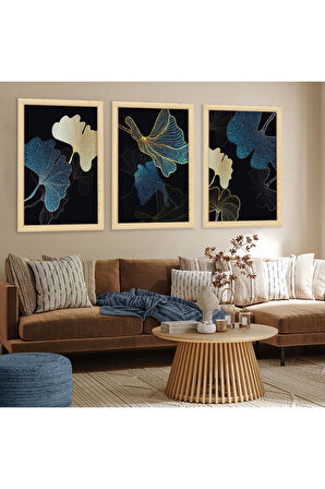 Siyah Ahşap Çerçeveli Kolaj Çizim Çiçek Tablo