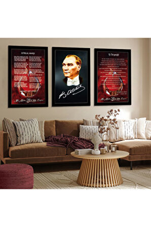 Siyah Ahşap Çerçeveli Mustafa Kemal Atatürk Tablo
