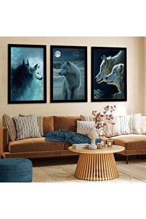 Beyaz Ahşap Çerçeveli Bozkurt Tablo