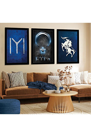 Beyaz Ahşap Çerçeveli Göktürk Tablosu