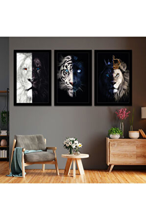 Beyaz Ahşap Çerçeveli Hayvanlar Alemi Tablo