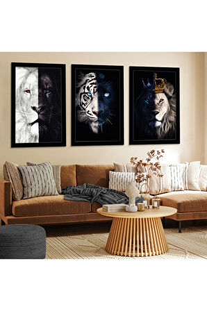 Beyaz Ahşap Çerçeveli Hayvanlar Alemi Tablo