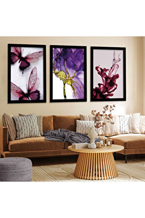 Beyaz Ahşap Çerçeveli Kelebekler Tablo