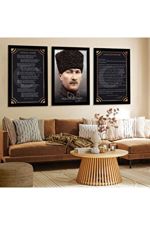 Siyah Ahşap Çerçeveli Mustafa Kemal Atatürk Tablo