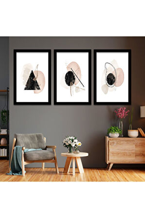 Beyaz Ahşap Çerçeveli Soyut Çizim Modern Tablo