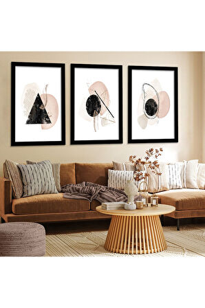 Beyaz Ahşap Çerçeveli Soyut Çizim Modern Tablo