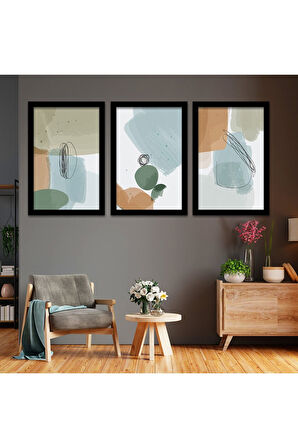 Beyaz Ahşap Çerçeveli Kolaj Çizim Modern Tablo