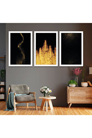Siyah Ahşap Çerçeveli Altın Siyah Kolaj Çizim Tablo