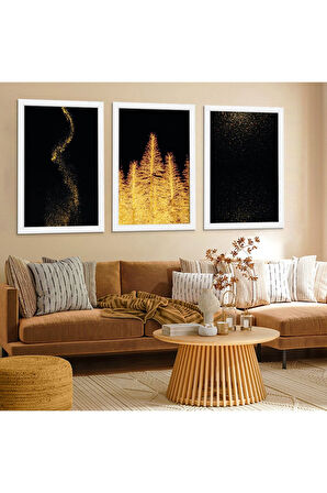 Siyah Ahşap Çerçeveli Altın Siyah Kolaj Çizim Tablo