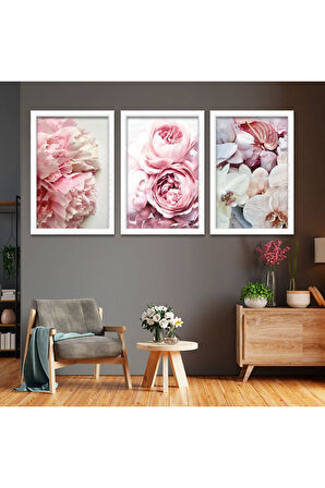 Siyah Ahşap Çerçeveli Pembe Gül Tablo
