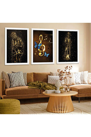 Siyah Ahşap Çerçeveli Müzik Figür Tablo