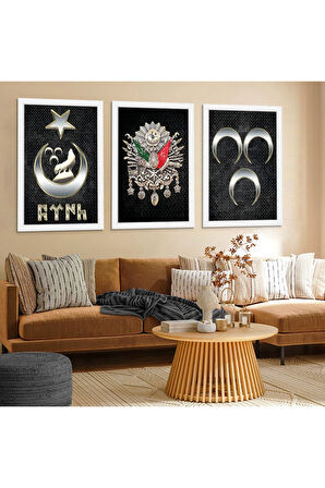 Beyaz Ahşap Çerçeveli Osmanlı Tuğrası Tablo