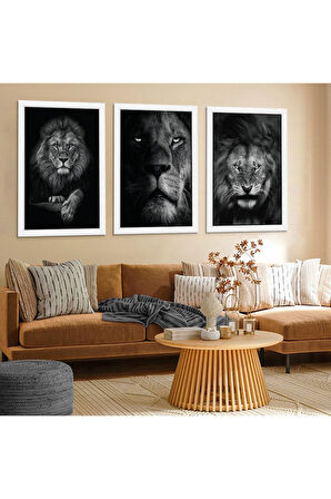Siyah Ahşap Çerçeveli Aslan Tablo