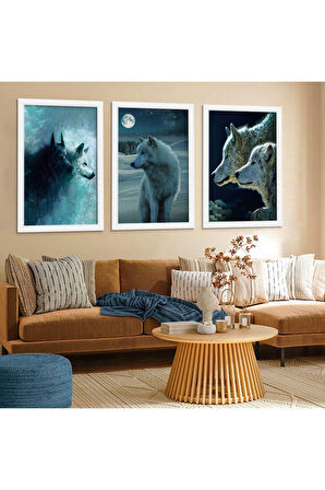 Beyaz Ahşap Çerçeveli Bozkurt Tablo