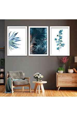 Siyah Ahşap Çerçeveli Mavi Çiçek Tablo