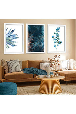 Siyah Ahşap Çerçeveli Mavi Çiçek Tablo