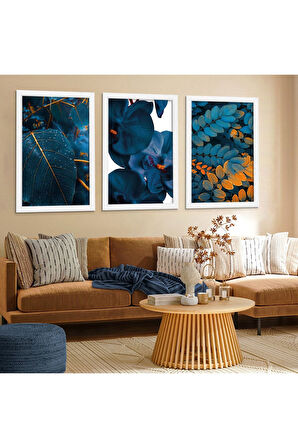 Beyaz Ahşap Çerçeveli Mavi Renk Çiçek