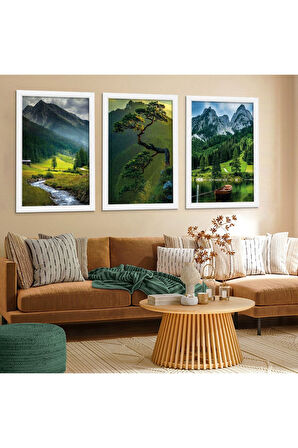 Beyaz Ahşap Çerçeveli Doğa Tablo